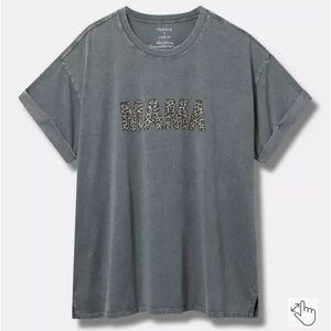 Cheetah Mama Relaxed Cotton Crew Roll Cuff Tee